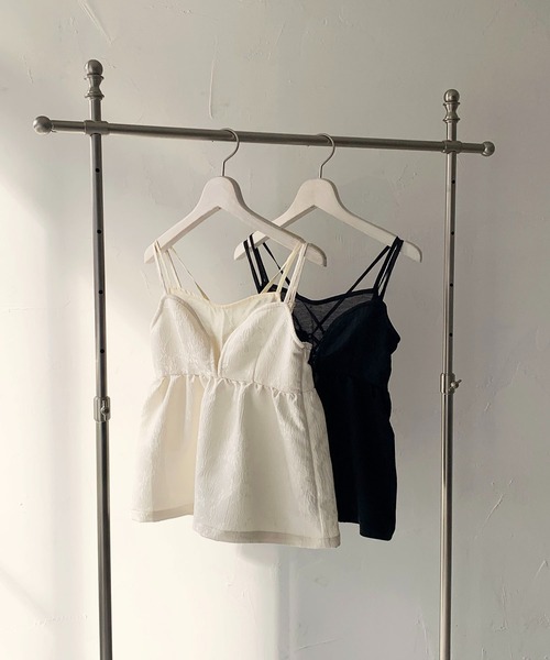 CLEIO（クレイオ）の「【CLEIO】シアーレイヤードジャガードキャミビスチェ/SHEER LAYERED JACQUARD CAMI BUSTIER/940-11607（キャミソール・レディース・ブラック/アイボリー・FREE）」の6枚目の写真