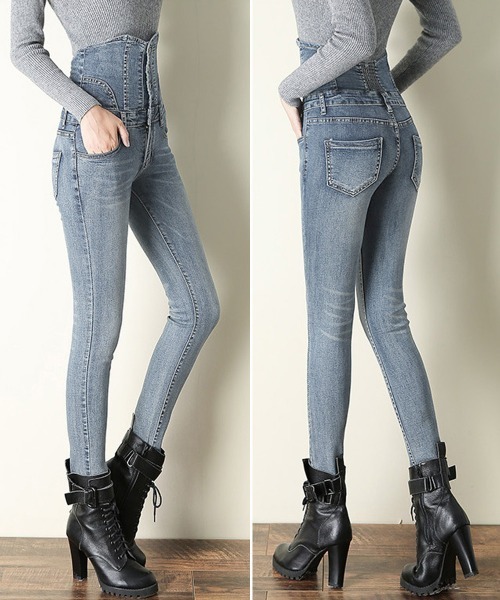 Miniministore(ミニミニストア)の「韓国デニム ハイウエスト スキニーパンツ(デニムパンツ・レディース・サックスブルー/インディゴブルー/ブラック・27/28/29)」の10枚目の写真