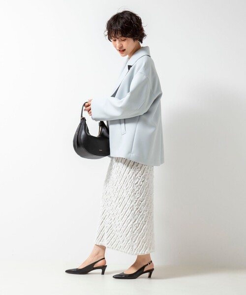 NOLLEY’S Sophi（ノーリーズソフィ）の「《手洗い可能》《セットアップ対応》ラメシアー斜めフリンジタイトニットスカート（スカート・レディース・ダークネイビー/シルバー・FREE）」の18枚目の写真