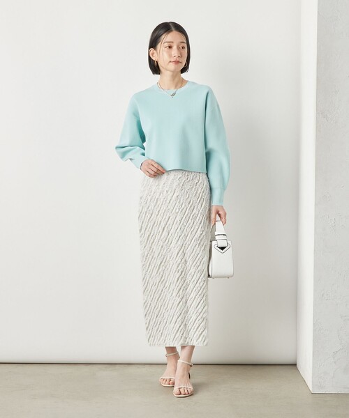 NOLLEY’S Sophi（ノーリーズソフィ）の「《手洗い可能》《セットアップ対応》ラメシアー斜めフリンジタイトニットスカート（スカート・レディース・ダークネイビー/シルバー・FREE）」の21枚目の写真