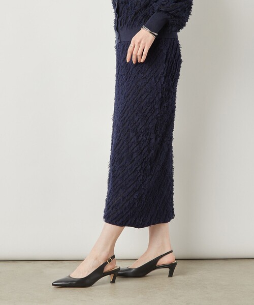 NOLLEY’S Sophi（ノーリーズソフィ）の「《手洗い可能》《セットアップ対応》ラメシアー斜めフリンジタイトニットスカート（スカート・レディース・ダークネイビー/シルバー・FREE）」の9枚目の写真