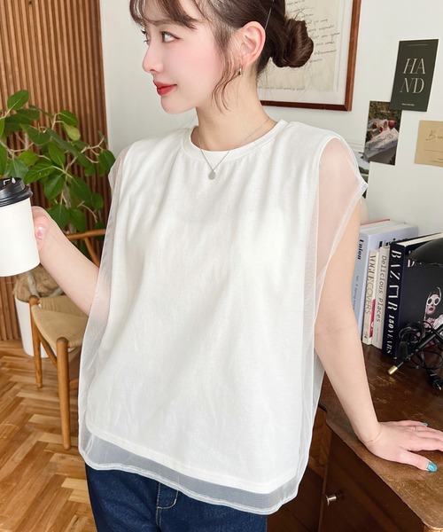 ビアズリー ノースリーブ 重ね着 チュール ノースリーブチュールレイヤードトップス – FACE SANS FARD