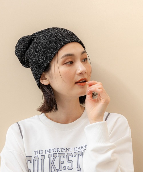 LAKOLE（ラコレ）の「ラメゆるニットワッチ / 996243（ニットキャップ/ビーニー・レディース・オフホワイト/サンドグレー/ブラック/ライトグリーン・FREE）」の3枚目の写真