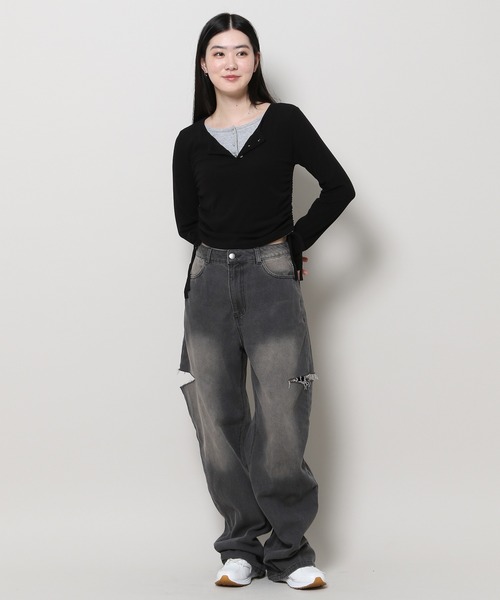 3.3 Field Trip (3.3フィールドトリップ)の「3.3 Field Trip/レイヤードトップス 2995685(Tシャツ/カットソー・レディース・ブラック/グレー・FREE)」の8枚目の写真