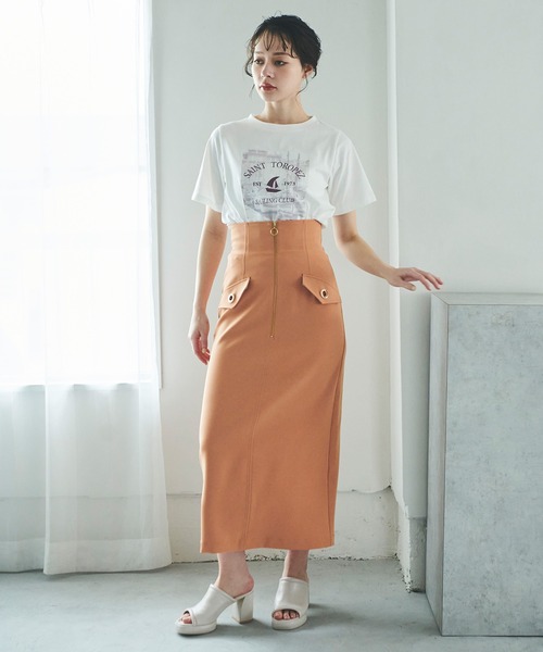 31 Sons de mode（トランテアン　ソン　ドゥ　モード）の「フロントジップタイトスカート（スカート・レディース・グリーン/オレンジ/ベージュ/ブラウン・38/36）」の15枚目の写真