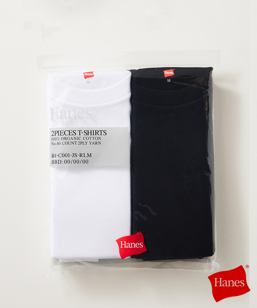 HANES（ヘインズ）の「”2枚セット”【HANES / ヘインズ】別注 2パックオーガニックコットンTシャツ（Tシャツ/カットソー・メンズ・ネイビー/ホワイト系その他/ホワイト/ブラック・MEDIUM/SMALL/X-LARGE/LARGE）」の2枚目の写真