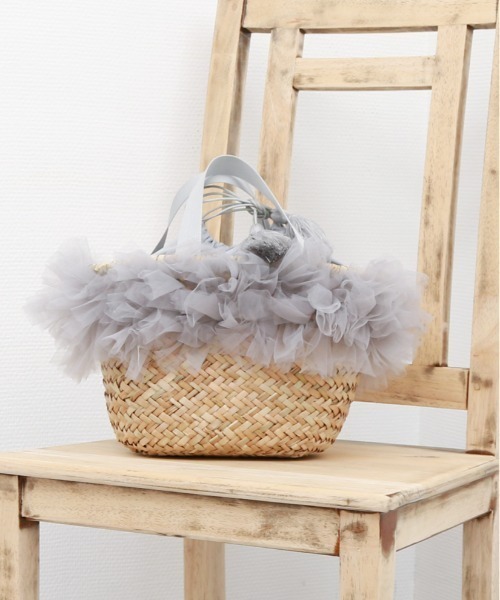 kakatoo（カカトゥ）の「カカトゥ kakatoo / チュールフリンジカゴバッグ（かごバッグ・レディース・グレー/ブラック/イエロー・FREE）」の2枚目の写真