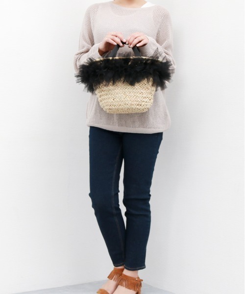 kakatoo（カカトゥ）の「カカトゥ kakatoo / チュールフリンジカゴバッグ（かごバッグ・レディース・グレー/ブラック/イエロー・FREE）」の18枚目の写真