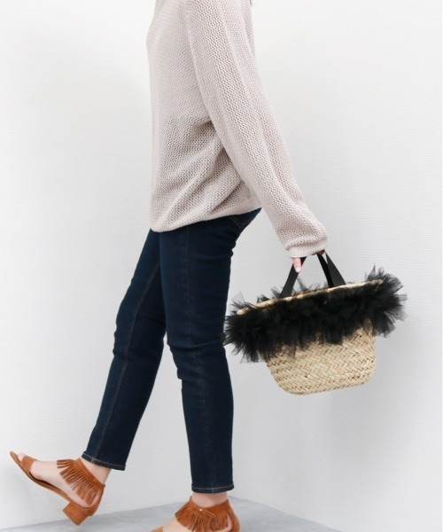 kakatoo（カカトゥ）の「カカトゥ kakatoo / チュールフリンジカゴバッグ（かごバッグ・レディース・グレー/ブラック/イエロー・FREE）」の19枚目の写真