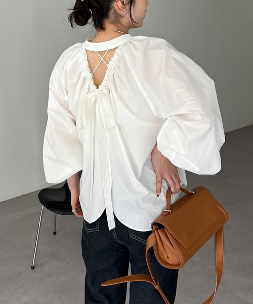 CAPRICIEUX LE'MAGE バルーンリボンブラウス　ホワイト shio企画】バルーンリボンブラウス | CAPRICIEUX LE'MAGE(カプリシュレ