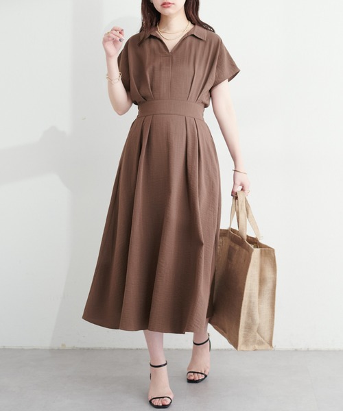 natural couture(ナチュラルクチュール)の「涼しげスキッパー衿お上品ワンピース(ワンピース・レディース・ブルー系その他/ブラック系その他/ブラック/ベージュ/サックスブルー/ピンク/グリーン/ブラウン/ボルドー・FREE)」の1枚目の写真