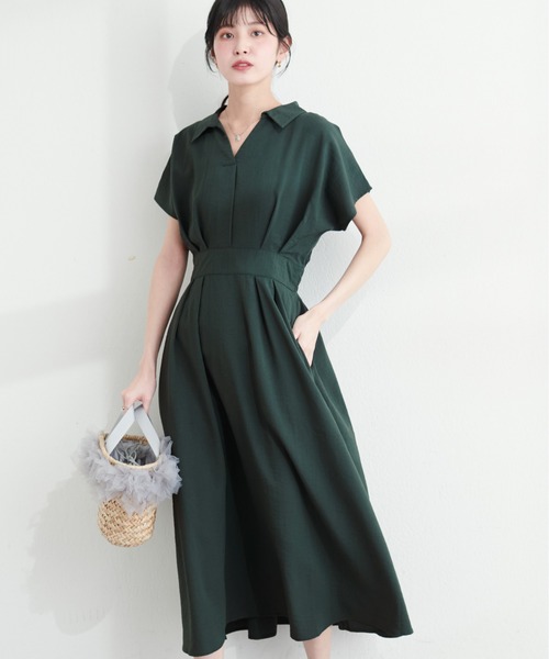 natural couture(ナチュラルクチュール)の「涼しげスキッパー衿お上品ワンピース(ワンピース・レディース・ブルー系その他/ブラック系その他/ブラック/ベージュ/サックスブルー/ピンク/グリーン/ブラウン/ボルドー・FREE)」の5枚目の写真