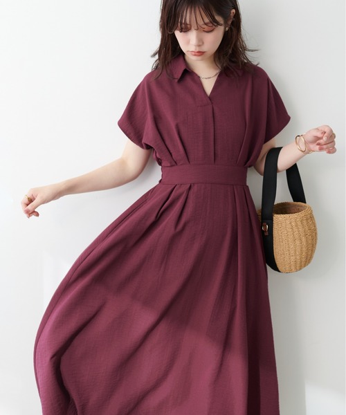 natural couture(ナチュラルクチュール)の「涼しげスキッパー衿お上品ワンピース(ワンピース・レディース・ブルー系その他/ブラック系その他/ブラック/ベージュ/サックスブルー/ピンク/グリーン/ブラウン/ボルドー・FREE)」の9枚目の写真