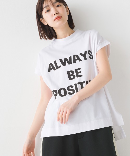 OMNES（オムネス）の「コットンベア天竺フレンチスリーブロゴTシャツ（Tシャツ/カットソー・レディース・ブルー系その他/モカ/ピンク/ライム/ホワイト系その他/ホワイト/ブラック系その他/ブラック・FREE）」の3枚目の写真