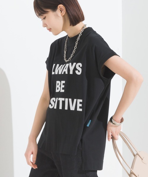 OMNES（オムネス）の「コットンベア天竺フレンチスリーブロゴTシャツ（Tシャツ/カットソー・レディース・ブルー系その他/モカ/ピンク/ライム/ホワイト系その他/ホワイト/ブラック系その他/ブラック・FREE）」の5枚目の写真