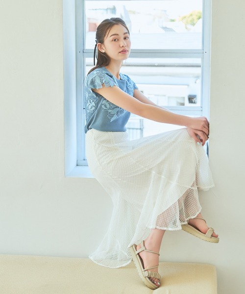 mysty woman(ミスティウーマン)の「メッシュエスカルゴスカート 124761(スカート・レディース・ブラック/ブルー/アイボリー・FREE)」の5枚目の写真