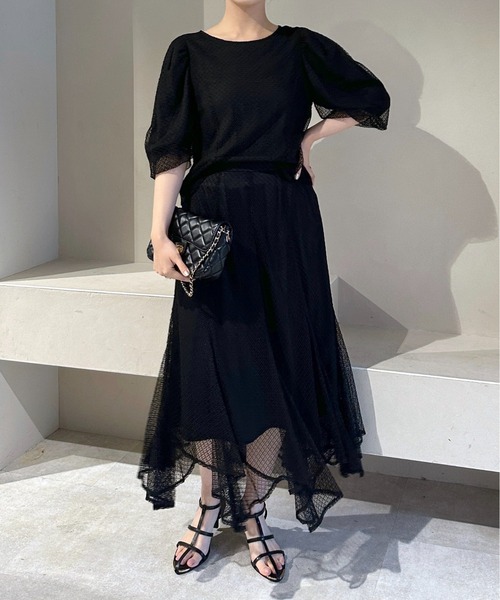 mysty woman(ミスティウーマン)の「メッシュエスカルゴスカート 124761(スカート・レディース・ブラック/ブルー/アイボリー・FREE)」の9枚目の写真