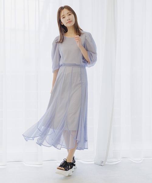 mysty woman(ミスティウーマン)の「メッシュエスカルゴスカート 124761(スカート・レディース・ブラック/ブルー/アイボリー・FREE)」の4枚目の写真