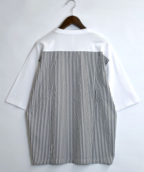 Starting Over(スターティングオーバー)の「striped shirt switching T-shirt/ストライプ 切り替え クルーネック半袖Tシャツ(Tシャツ/カットソー・メンズ・ブラック/ホワイト・M/L/XL)」の11枚目の写真
