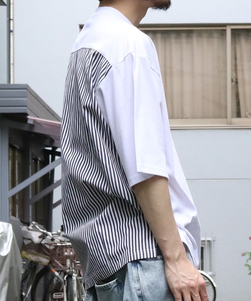 Starting Over(スターティングオーバー)の「striped shirt switching T-shirt/ストライプ 切り替え クルーネック半袖Tシャツ(Tシャツ/カットソー・メンズ・ブラック/ホワイト・M/L/XL)」の17枚目の写真