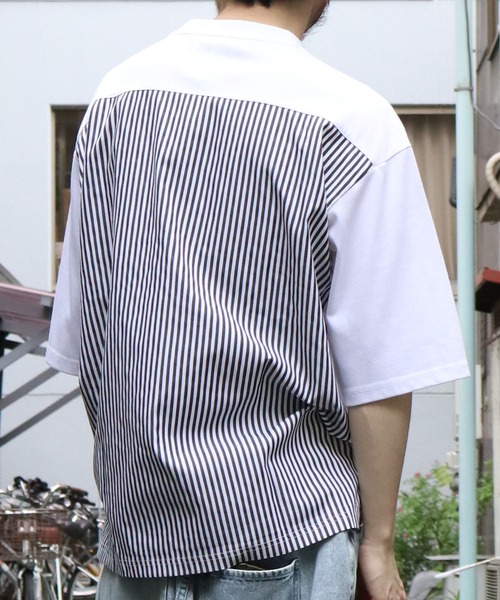 Starting Over(スターティングオーバー)の「striped shirt switching T-shirt/ストライプ 切り替え クルーネック半袖Tシャツ(Tシャツ/カットソー・メンズ・ブラック/ホワイト・M/L/XL)」の18枚目の写真