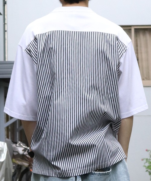 Starting Over(スターティングオーバー)の「striped shirt switching T-shirt/ストライプ 切り替え クルーネック半袖Tシャツ(Tシャツ/カットソー・メンズ・ブラック/ホワイト・M/L/XL)」の19枚目の写真