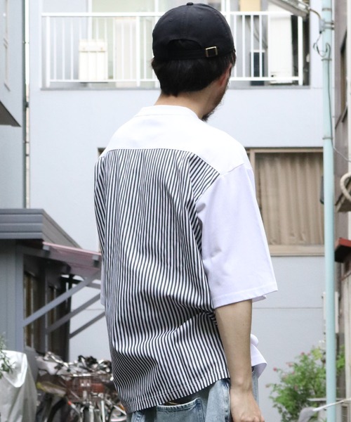 Starting Over(スターティングオーバー)の「striped shirt switching T-shirt/ストライプ 切り替え クルーネック半袖Tシャツ(Tシャツ/カットソー・メンズ・ブラック/ホワイト・M/L/XL)」の22枚目の写真