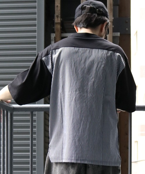 Starting Over(スターティングオーバー)の「striped shirt switching T-shirt/ストライプ 切り替え クルーネック半袖Tシャツ(Tシャツ/カットソー・メンズ・ブラック/ホワイト・M/L/XL)」の12枚目の写真