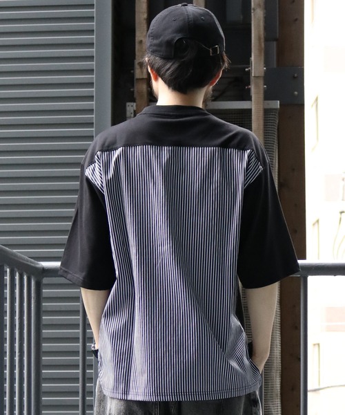 Starting Over(スターティングオーバー)の「striped shirt switching T-shirt/ストライプ 切り替え クルーネック半袖Tシャツ(Tシャツ/カットソー・メンズ・ブラック/ホワイト・M/L/XL)」の13枚目の写真