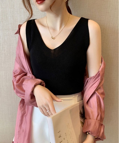 kirakiraShop(キラキラショップ)の「リブ ニット タンクトップ(タンクトップ・レディース・ライトベージュ/グリーン/ブルー/オレンジ/ホワイト/ブラック/ピンク・FREE)」の14枚目の写真
