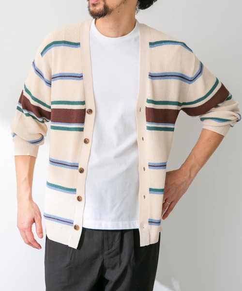 URBAN RESEARCH Sonny Label（アーバンリサーチサニーレーベル）の「マルチボーダーニットカーディガン（カーディガン/ボレロ・メンズ・ネイビー/イエロー/オフホワイト・MEDIUM/LARGE）」の4枚目の写真