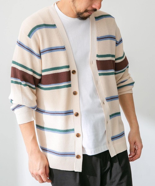 URBAN RESEARCH Sonny Label（アーバンリサーチサニーレーベル）の「マルチボーダーニットカーディガン（カーディガン/ボレロ・メンズ・ネイビー/イエロー/オフホワイト・MEDIUM/LARGE）」の5枚目の写真