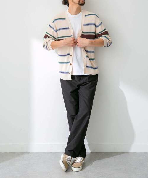 URBAN RESEARCH Sonny Label（アーバンリサーチサニーレーベル）の「マルチボーダーニットカーディガン（カーディガン/ボレロ・メンズ・ネイビー/イエロー/オフホワイト・MEDIUM/LARGE）」の8枚目の写真