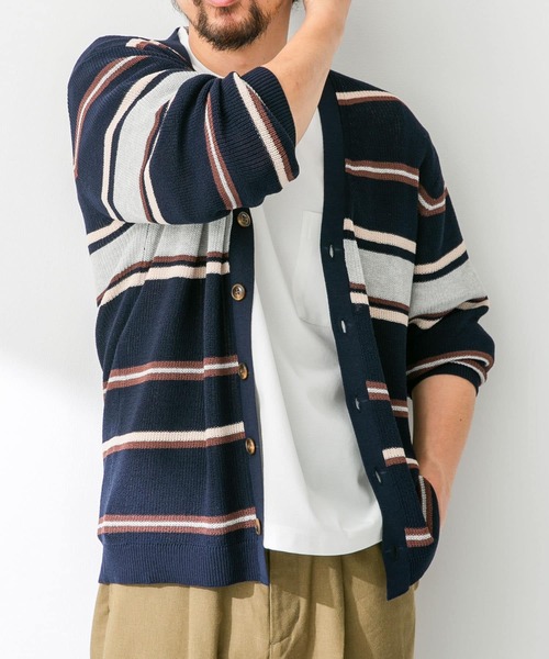 URBAN RESEARCH Sonny Label（アーバンリサーチサニーレーベル）の「マルチボーダーニットカーディガン（カーディガン/ボレロ・メンズ・ネイビー/イエロー/オフホワイト・MEDIUM/LARGE）」の10枚目の写真