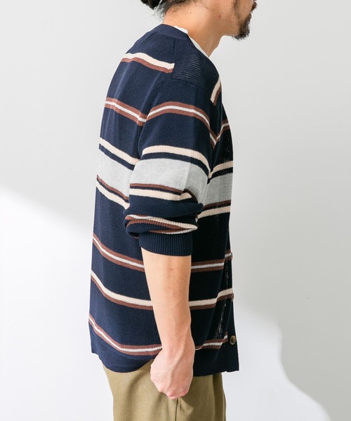 URBAN RESEARCH Sonny Label（アーバンリサーチサニーレーベル）の「マルチボーダーニットカーディガン（カーディガン/ボレロ・メンズ・ネイビー/イエロー/オフホワイト・MEDIUM/LARGE）」の11枚目の写真