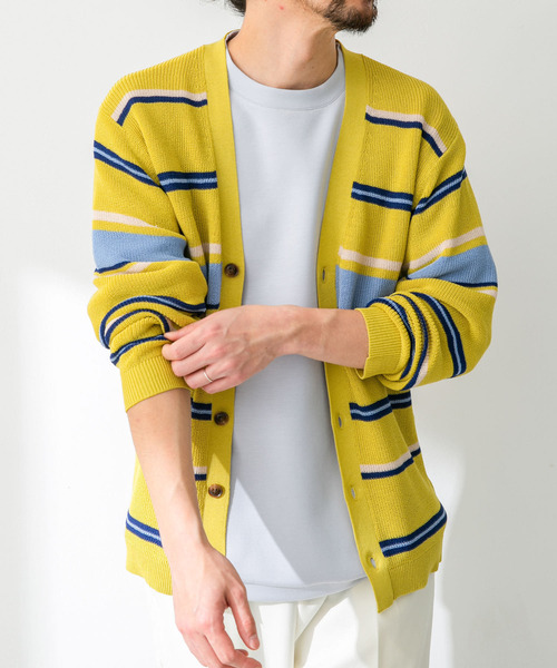 URBAN RESEARCH Sonny Label（アーバンリサーチサニーレーベル）の「マルチボーダーニットカーディガン（カーディガン/ボレロ・メンズ・ネイビー/イエロー/オフホワイト・MEDIUM/LARGE）」の15枚目の写真