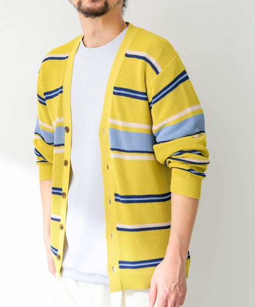 URBAN RESEARCH Sonny Label（アーバンリサーチサニーレーベル）の「マルチボーダーニットカーディガン（カーディガン/ボレロ・メンズ・ネイビー/イエロー/オフホワイト・MEDIUM/LARGE）」の16枚目の写真