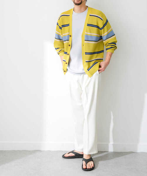 URBAN RESEARCH Sonny Label（アーバンリサーチサニーレーベル）の「マルチボーダーニットカーディガン（カーディガン/ボレロ・メンズ・ネイビー/イエロー/オフホワイト・MEDIUM/LARGE）」の18枚目の写真