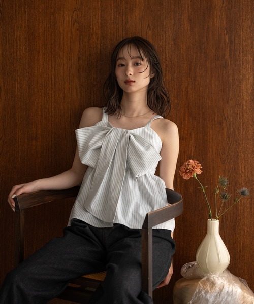 mideal（マイディール）の「stripe ribbon tops / ストライプリボントップス（キャミソール・レディース・オフホワイト/グレー・FREE）」の22枚目の写真