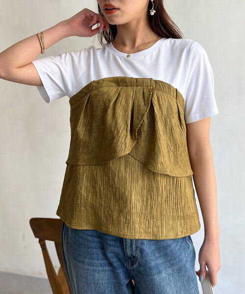 Chez toi（シェトワ）の「ビスチェドッキングTシャツ（Tシャツ/カットソー・レディース・ブラック/ベージュ/グリーン・FREE）」の3枚目の写真