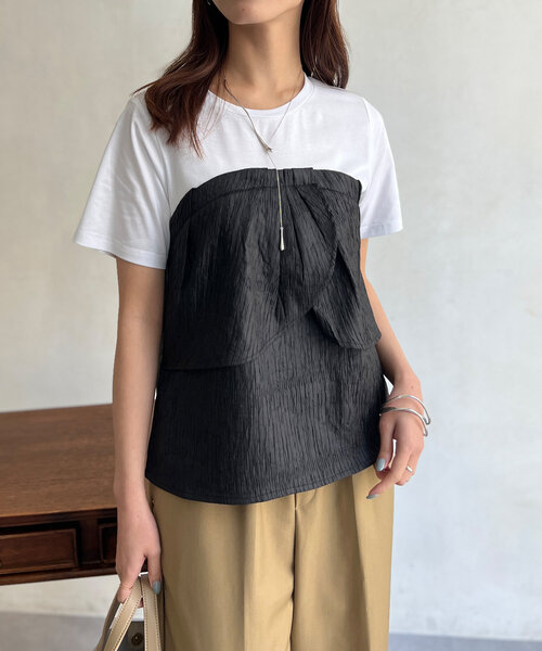 Chez toi（シェトワ）の「ビスチェドッキングTシャツ（Tシャツ/カットソー・レディース・ブラック/ベージュ/グリーン・FREE）」の4枚目の写真