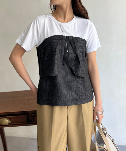 Chez toi（シェトワ）の「ビスチェドッキングTシャツ（Tシャツ/カットソー・レディース・ブラック/ベージュ/グリーン・FREE）」の5枚目の写真