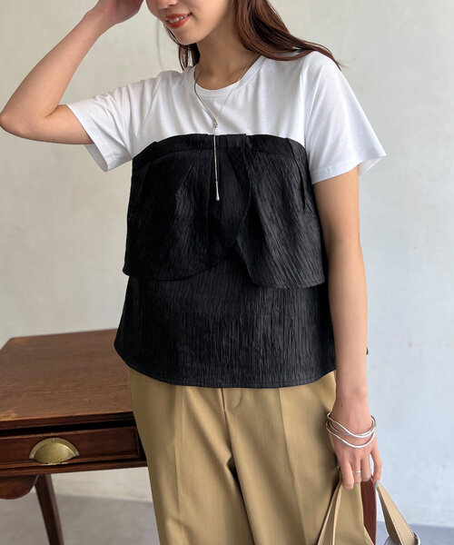 Chez toi（シェトワ）の「ビスチェドッキングTシャツ（Tシャツ/カットソー・レディース・ブラック/ベージュ/グリーン・FREE）」の6枚目の写真