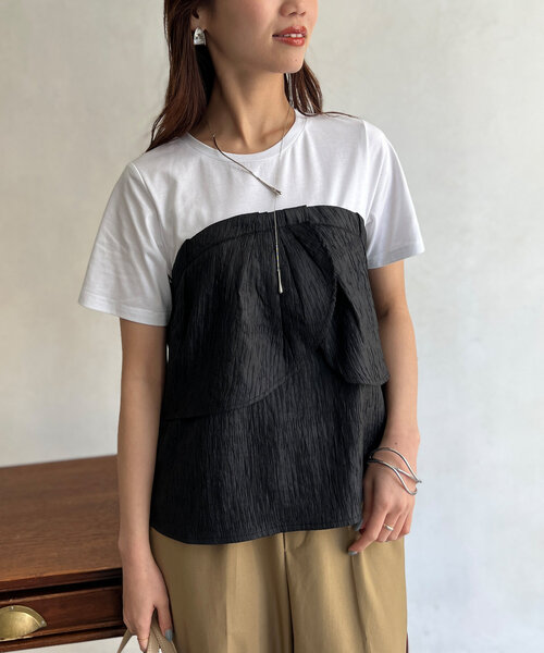 Chez toi（シェトワ）の「ビスチェドッキングTシャツ（Tシャツ/カットソー・レディース・ブラック/ベージュ/グリーン・FREE）」の7枚目の写真