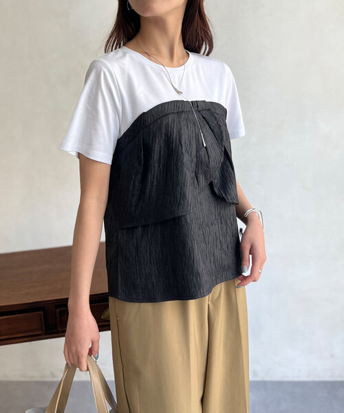 Chez toi（シェトワ）の「ビスチェドッキングTシャツ（Tシャツ/カットソー・レディース・ブラック/ベージュ/グリーン・FREE）」の8枚目の写真