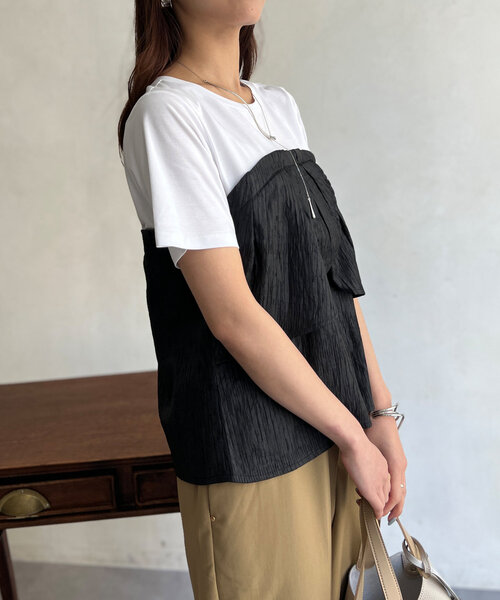 Chez toi（シェトワ）の「ビスチェドッキングTシャツ（Tシャツ/カットソー・レディース・ブラック/ベージュ/グリーン・FREE）」の9枚目の写真