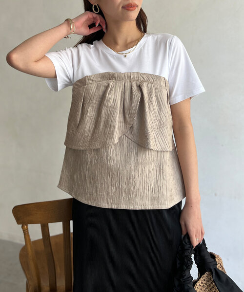 Chez toi（シェトワ）の「ビスチェドッキングTシャツ（Tシャツ/カットソー・レディース・ブラック/ベージュ/グリーン・FREE）」の19枚目の写真