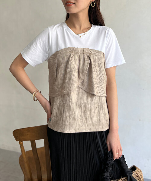 Chez toi（シェトワ）の「ビスチェドッキングTシャツ（Tシャツ/カットソー・レディース・ブラック/ベージュ/グリーン・FREE）」の20枚目の写真