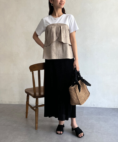 Chez toi（シェトワ）の「ビスチェドッキングTシャツ（Tシャツ/カットソー・レディース・ブラック/ベージュ/グリーン・FREE）」の21枚目の写真