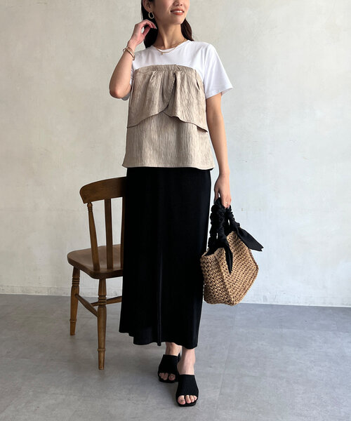 Chez toi（シェトワ）の「ビスチェドッキングTシャツ（Tシャツ/カットソー・レディース・ブラック/ベージュ/グリーン・FREE）」の22枚目の写真